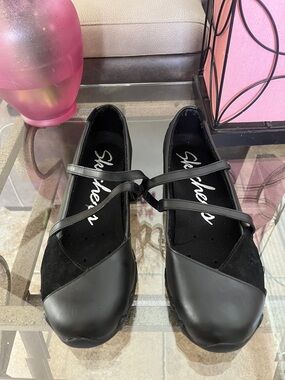 Skechers Black Mary Jane Flats with Crisscross Straps